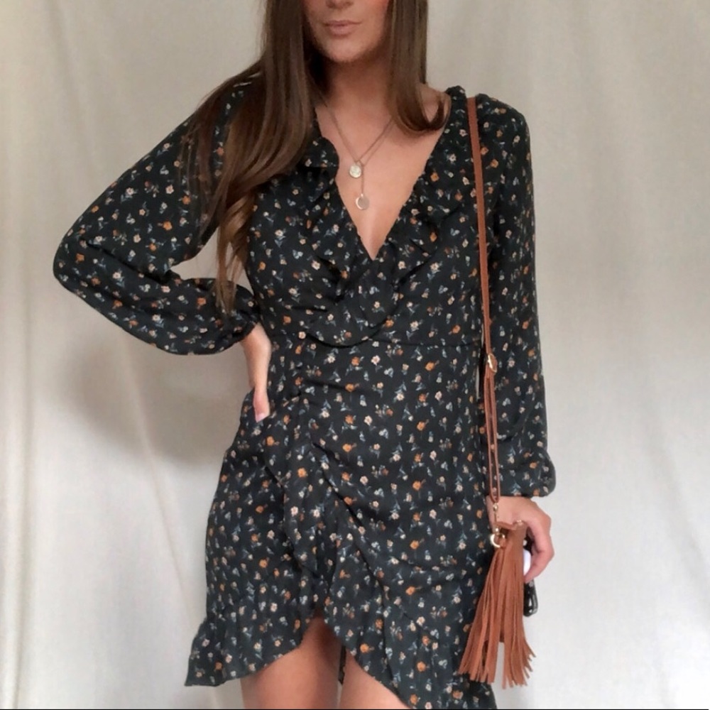 Floral Wrap Mini Babydoll Dress - Picture 2 of 16